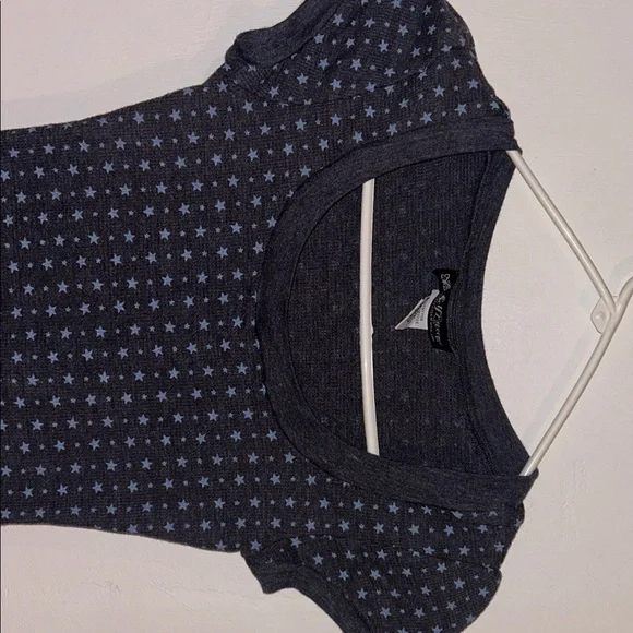 Y2K Waffle Cap Sleeve Emo Dark Gray Blue Star Pattern Top - Picture 3 of 6